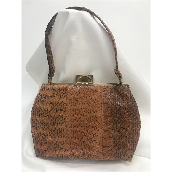 Vintage Handbag Faux Snakeskin 1940 Caramel Color Fashionable - Picture 5 of 13